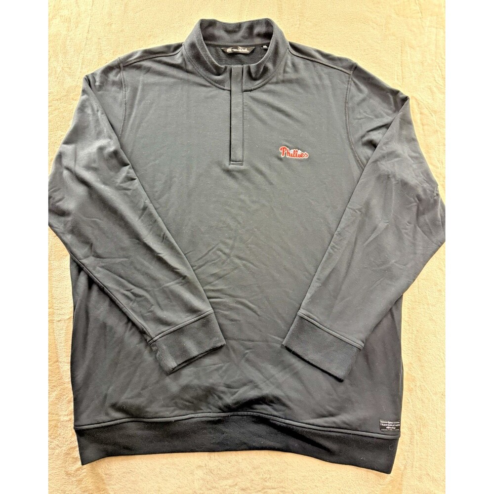 Travis Mathew 1/4 Zip Pullover Black Sweatshirt Men's 3XL Philadelphia Phillies